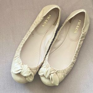 PRADA Leather Cream Ballet Flats.